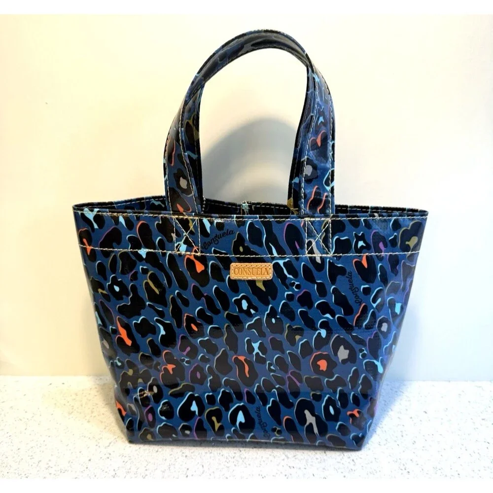 Consuela Grab N Go Mini Tote Purse Leopard Print Vinyl Double Handle Bag NWT
